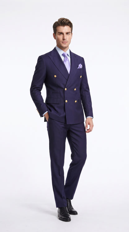 Rossi Man Men’s Purple Double Breasted Suit, Modern Fit Formal Wedding Business Dress Suit