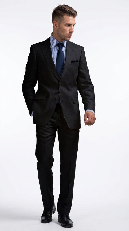 Men’s Black Linen Summer Suit – Big & Tall Beach Wedding 2-Piece Suit