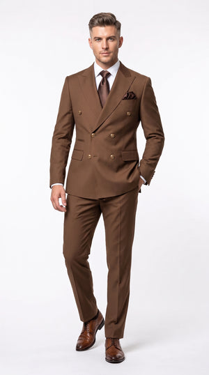 Rossi Man Men’s Brown Double Breasted Suit, Modern Fit Formal Wedding Business Dress Suit
