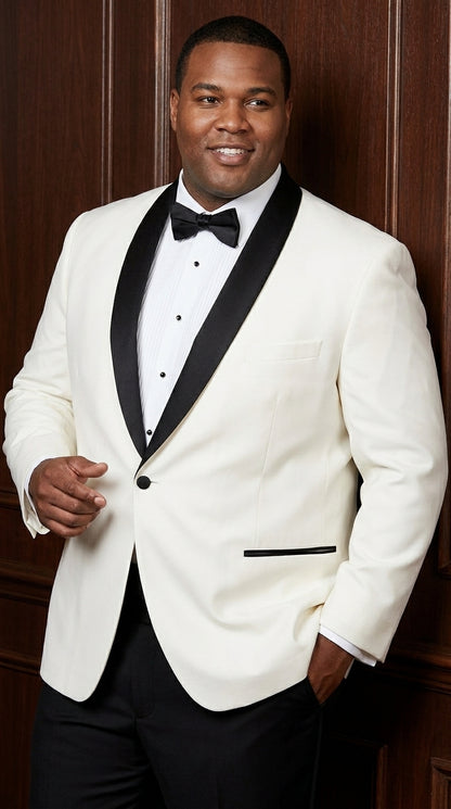 Men’s Cream and Black Shawl Lapel Tuxedo Jacket, Designer Formal Dinner Blazer
