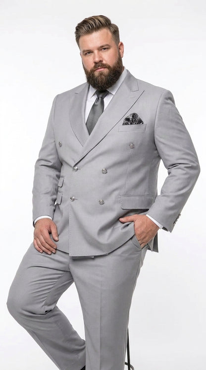 Rossi Man Men’s Silver Double Breasted Suit, Modern Fit Formal Wedding Prom Business Suit