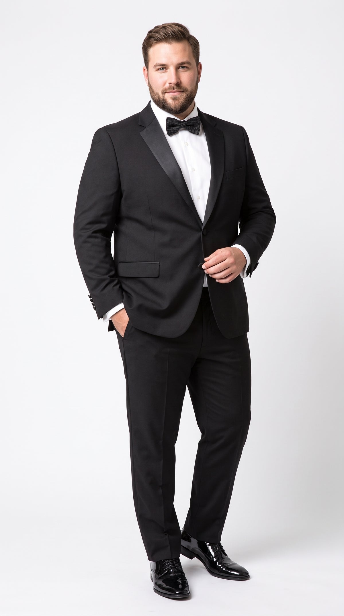 Men’s Black Wool Tuxedo Suit, 2 Button Modern Fit Formal Wedding Prom Tuxedo