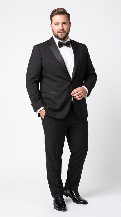 Men’s Black Wool Tuxedo Suit, 2 Button Modern Fit Formal Wedding Prom Tuxedo