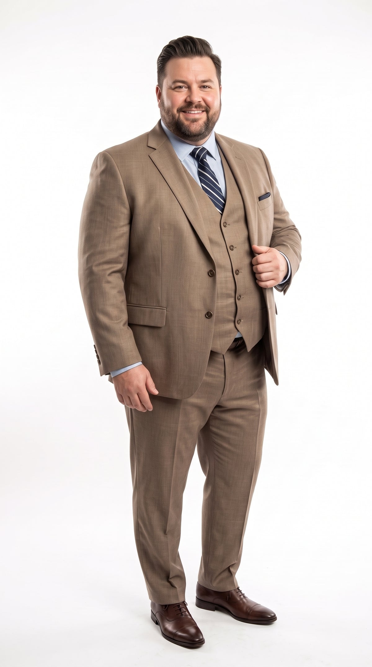Men’s Tan Classic Fit 3 Piece Suit, Two Button Formal Wedding Business Suit with Vest