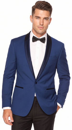 Men’s Royal Blue Dinner Jacket with Black Shawl Lapel – 1 Button Tuxedo Blazer