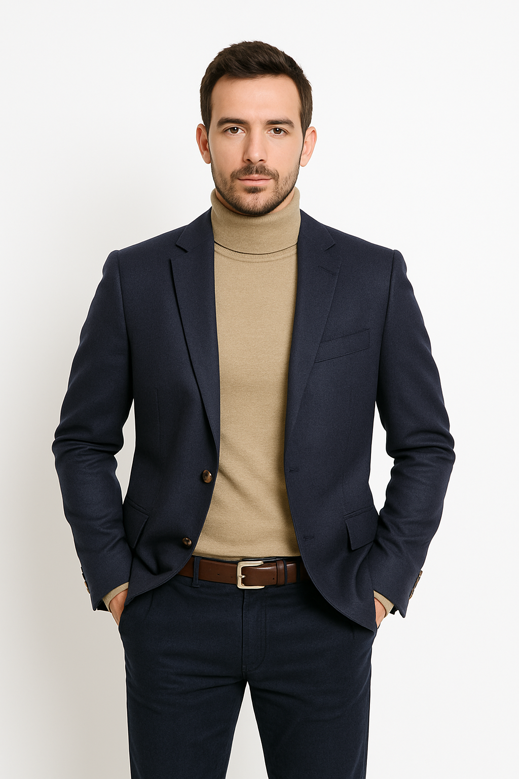 Mens Two Button Navy Cashmere Jacket with Notch Lapel