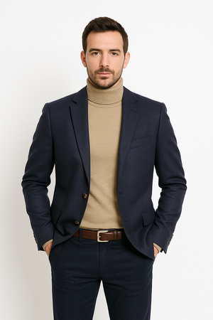 Mens Two Button Navy Cashmere Jacket with Notch Lapel