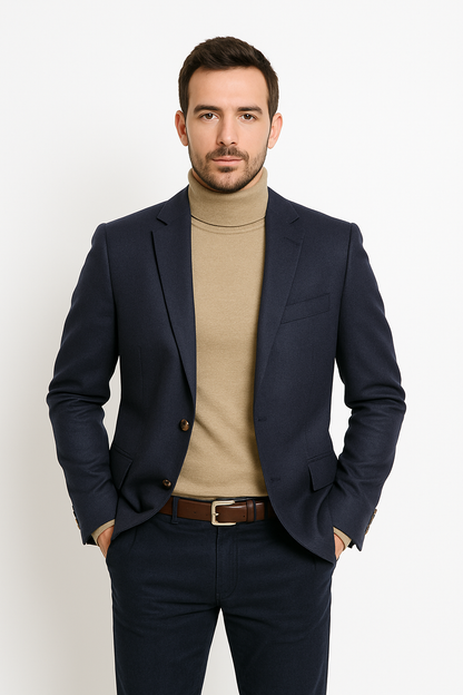 Mens Two Button Navy Cashmere Jacket with Notch Lapel