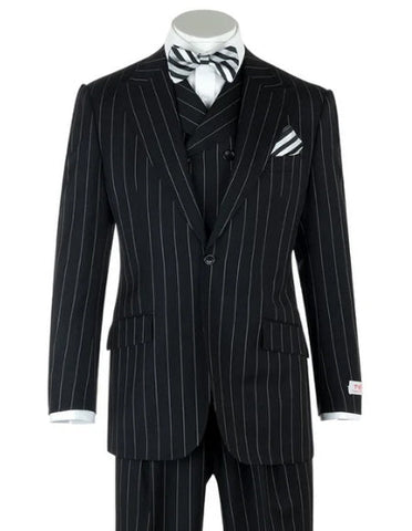 Modern Fit Suit Black Birdseye Pure Wool Suit And Vest For Men