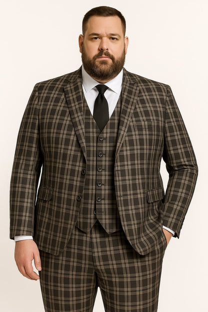 Men's Black and White Plaid Three-Piece Suit  Modern Slim Fit Tuxedo for Church and Business