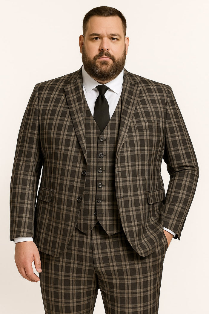 Men's Black and White Plaid Three-Piece Suit  Modern Slim Fit Tuxedo for Church and Business