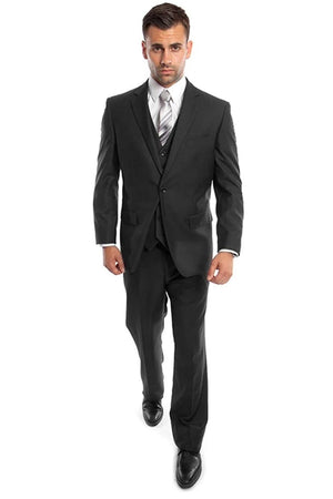 Men's Vested Two Button Solid Color Wedding & Business Suit In Black - Men's Tuxedo USA