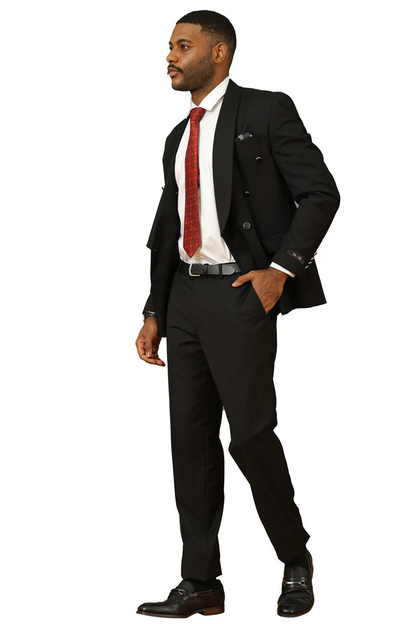 Mens Modern Fit Double Breasted Shawl Lapel Suit in Black