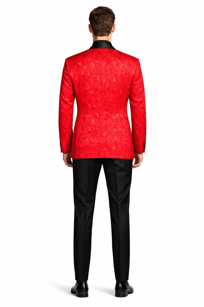 Men's Modern Fit Paisley Jacquard Prom Tuxedo in Red