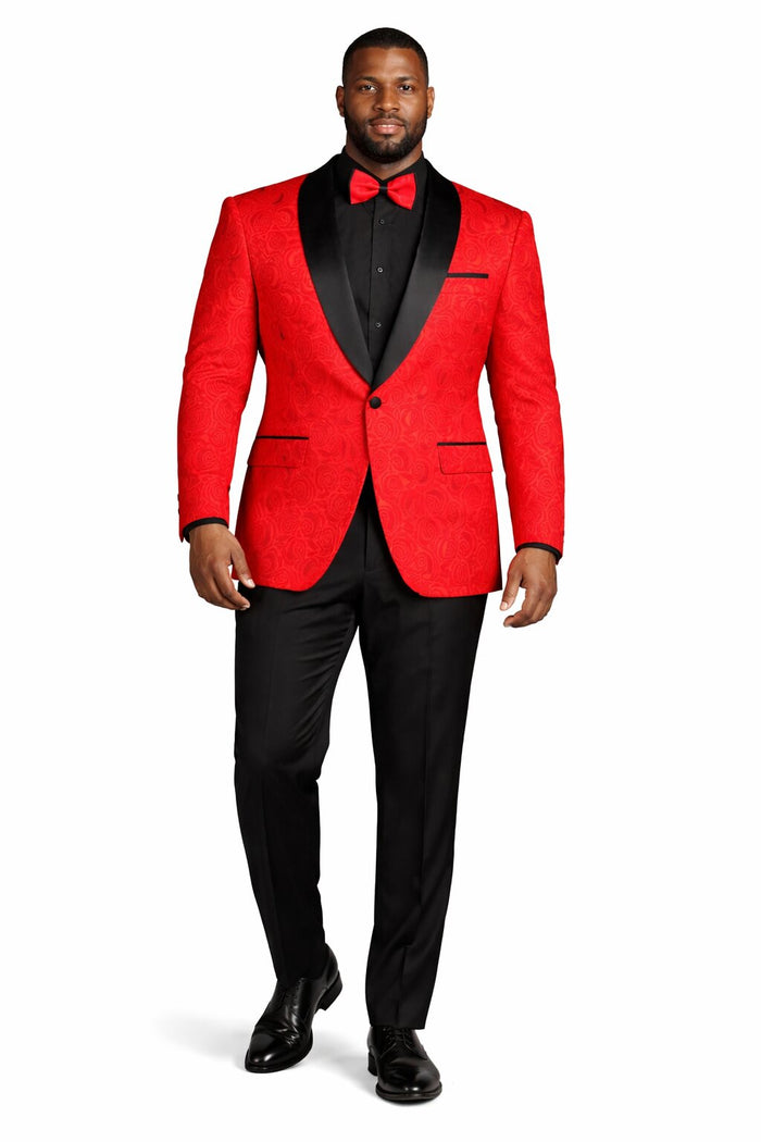 Men's Modern Fit Paisley Jacquard Prom Tuxedo in Red