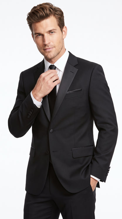 Men’s Classic Black Tuxedo Suit, 2 Button Wedding Prom Formal Suit