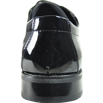 Bravo Mens Plain Round Toe Shiny Patent Tuxedo Shoe in Black