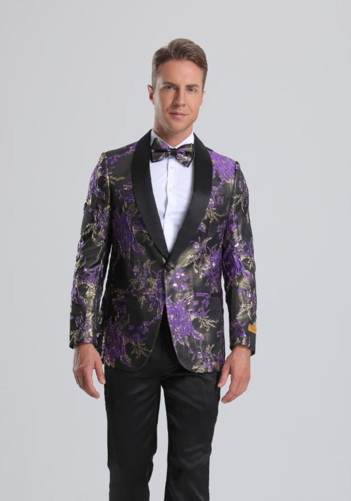 Men's Purple & Gold Floral Paisley Prom Tuxedo Jacket - Men's Tuxedo USA