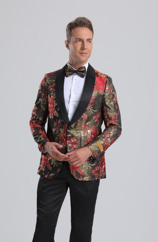 Men's Red & Gold Floral Paisley Prom Tuxedo Jacket