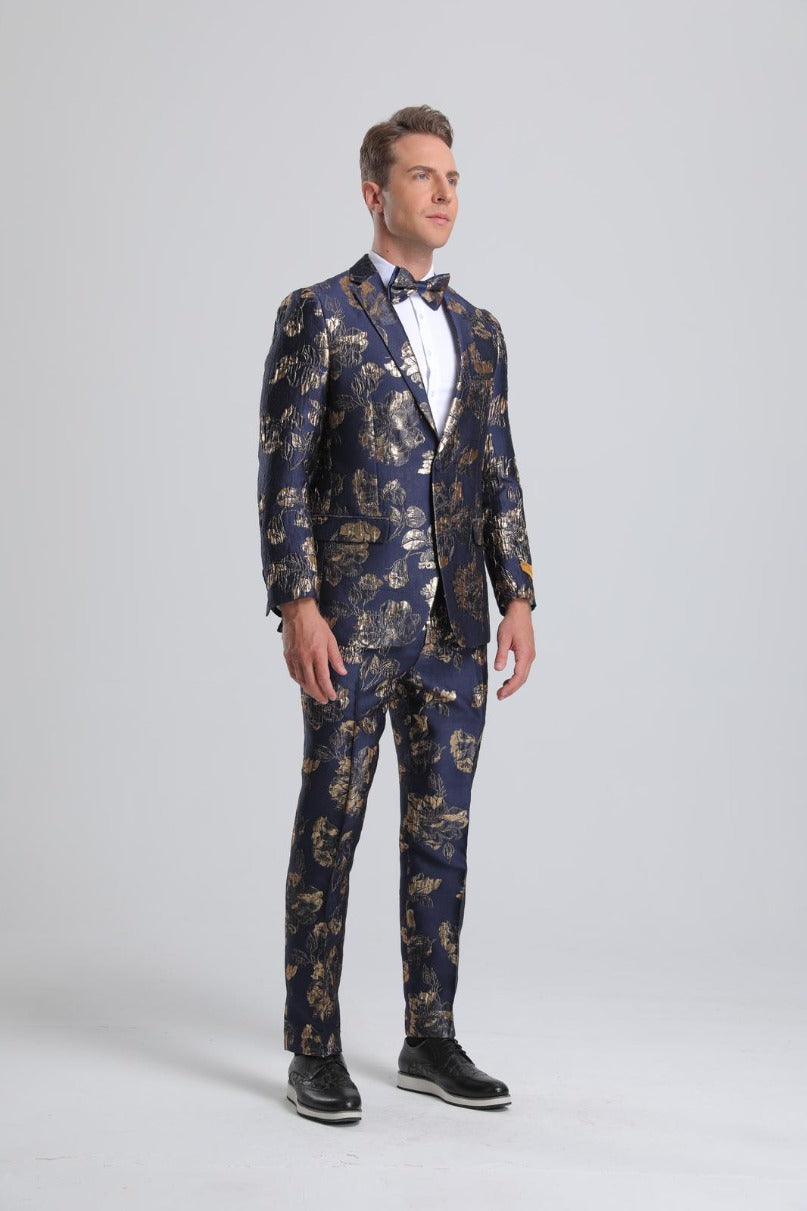 Men's Navy & Gold Floral Paisley Prom Tuxedo
