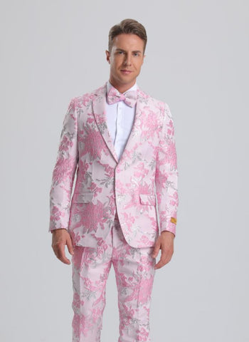 Men's Pink & Silver Floral Paisley Prom Tuxedo