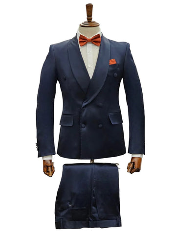 Double Breasted Tuxedo Suit  - Slim fitted Suit -  Navy Suit - Shawl Collar - Men's Tuxedo USA