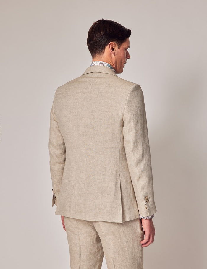 Mens Linen Suit For Beach Wedding - Summer  Suit in Natural Herringbone - Men's Tuxedo USA