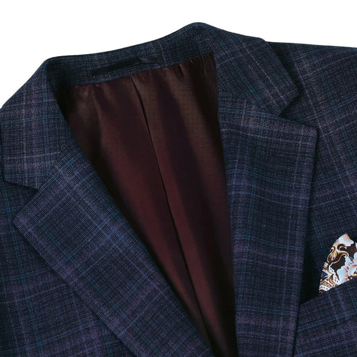 Saco vaquero - Western Sport Coat - Western Blazer- Mens Two Button Classic Fit Wool Stretch Sport Coat Blazer In Dark Navy Blue Windowpane Plaid