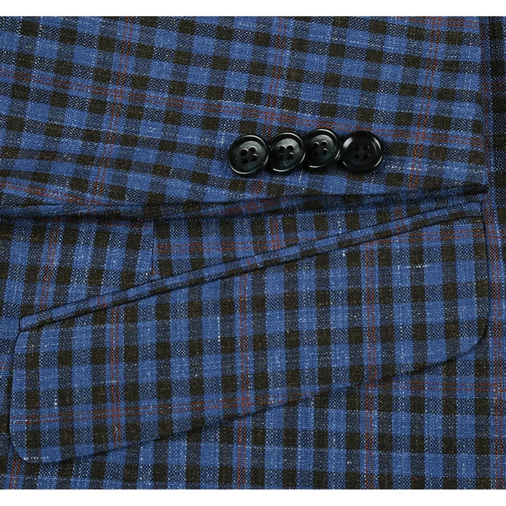 Saco vaquero - Western Sport Coat - Western Blazer - Mens Two Button Slim Fit Wool Sport Coat Blazer In Navy Blue & Burgundy Mini Check