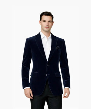 Men’s Navy Blue Velvet Blazer – Luxury Evening Dinner Jacket