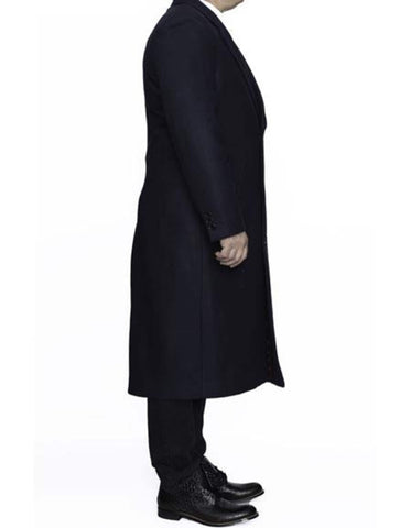 Mens Overcoat - Topcoat For Men - Winter Fabric - Navy Blue 3 Button Full Length Ankle length Wool Dress Top Coat/Overcoat - Men's Tuxedo USA