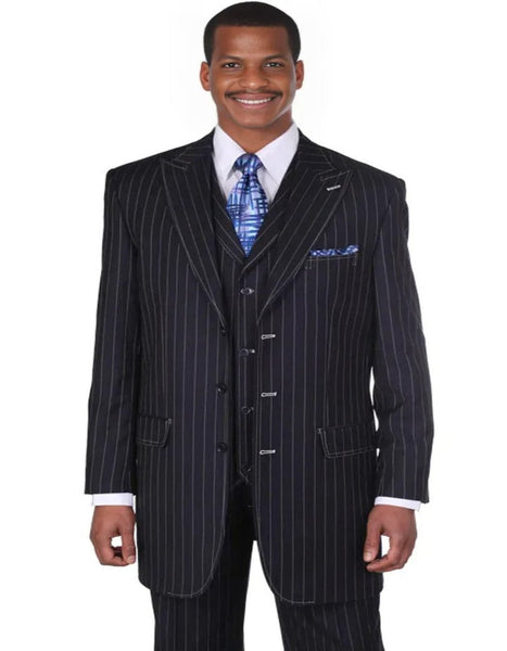 Mens Light Blue Pinstripe Vested Suit - Modern Fit