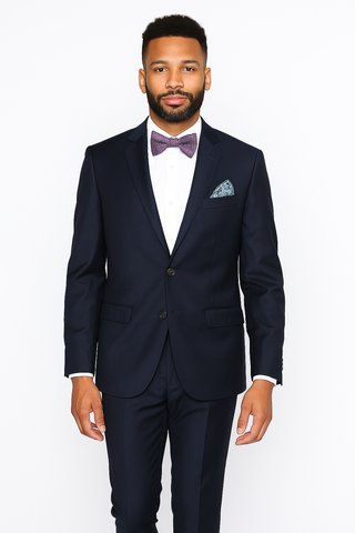 Rossiman Rossi Navy Blue Slim Fit Suit ƒ?? Peak Lapel Tailored Formalwear for Men