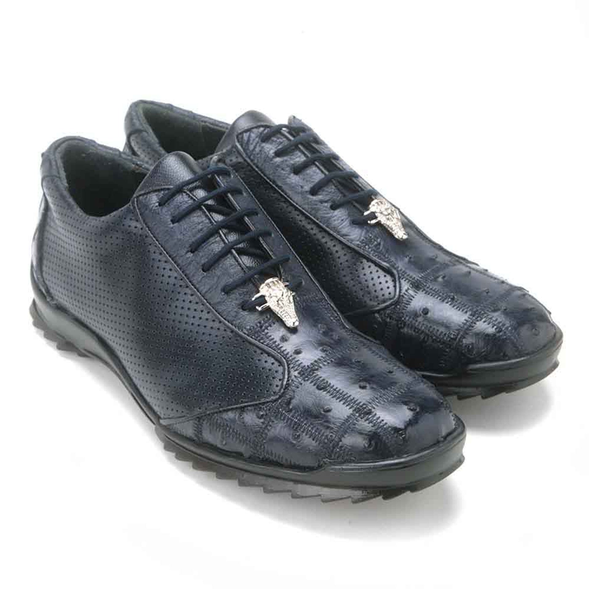 Mens Exotic Sneakers - Alligator Sneakers By Brand  in Color Navy Blue