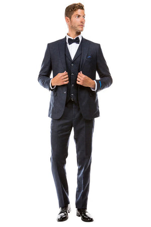 Navy Blue Vintage Tweed Wedding Suit
