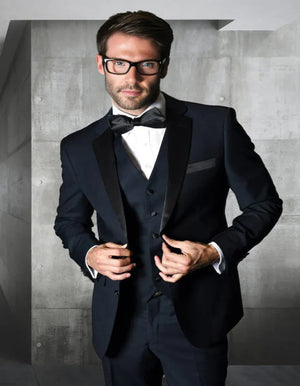Blue Wedding Tuxedo - Men's Designer Modern Fit Vested Navy Blue Wedding Tuxedo