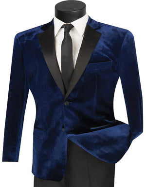 Blue Wedding Tuxedo - Mens Modern Designer Velvet Prom and Wedding Navy Tuxedo