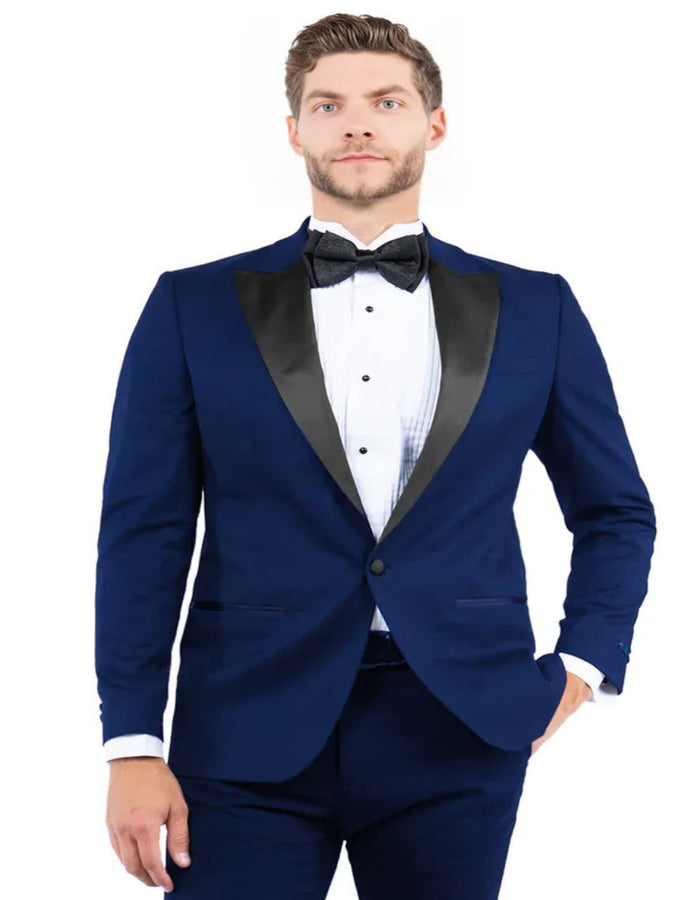 Blue Wedding Tuxedo - Men's Modern Fit One Button Peak Lapel Tuxedo Separates Jacket in Navy with Navy Lapel