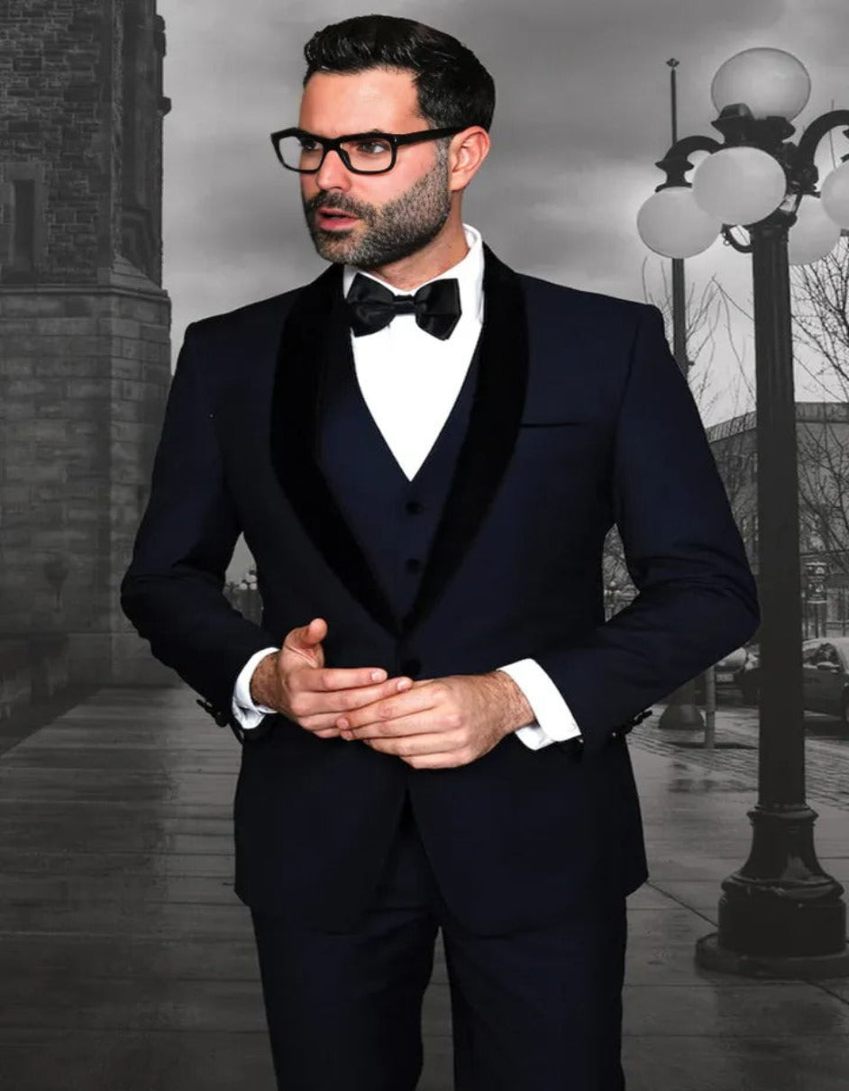 Blue Wedding Tuxedo - Men's Vested Classic Dinner Navy Wedding Tuxedo