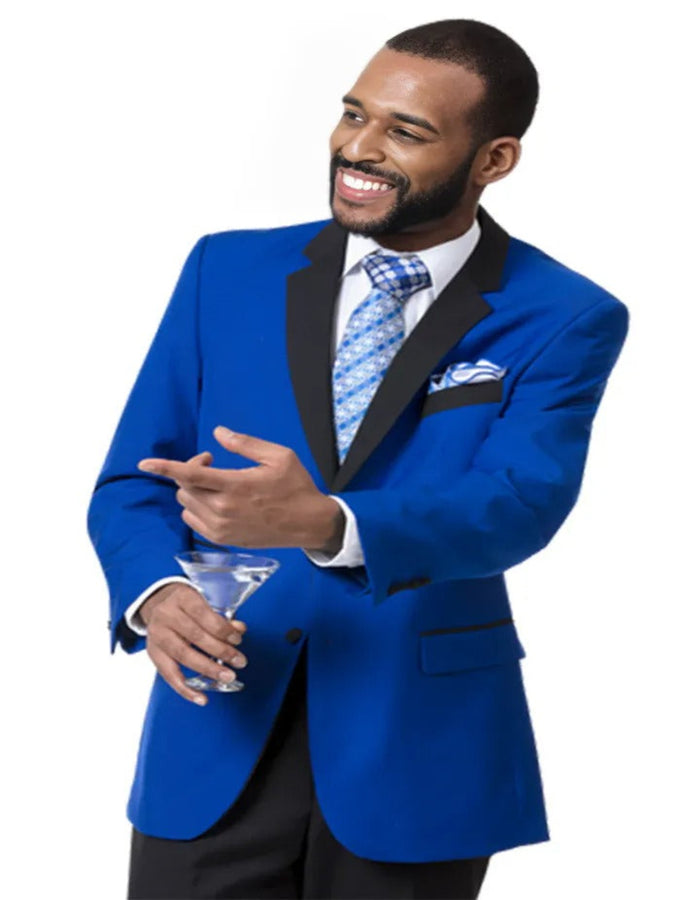 Blue Wedding Tuxedo - Mens Two Button Modern Fit Royal Blue With Black Lapel Tuxedo