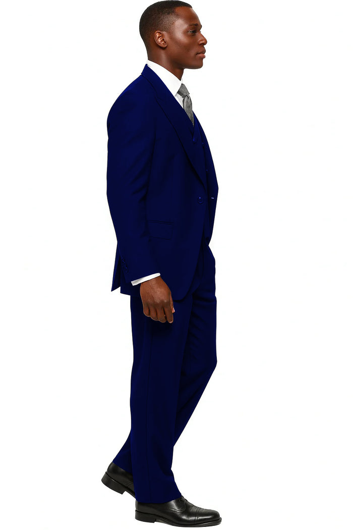 Mens Tiglio Rosso Suit - Wide Leg Baggy Pants - 100% Wool  Black Three-Piece Suit with Double-Breasted Vest and Peak Lapel