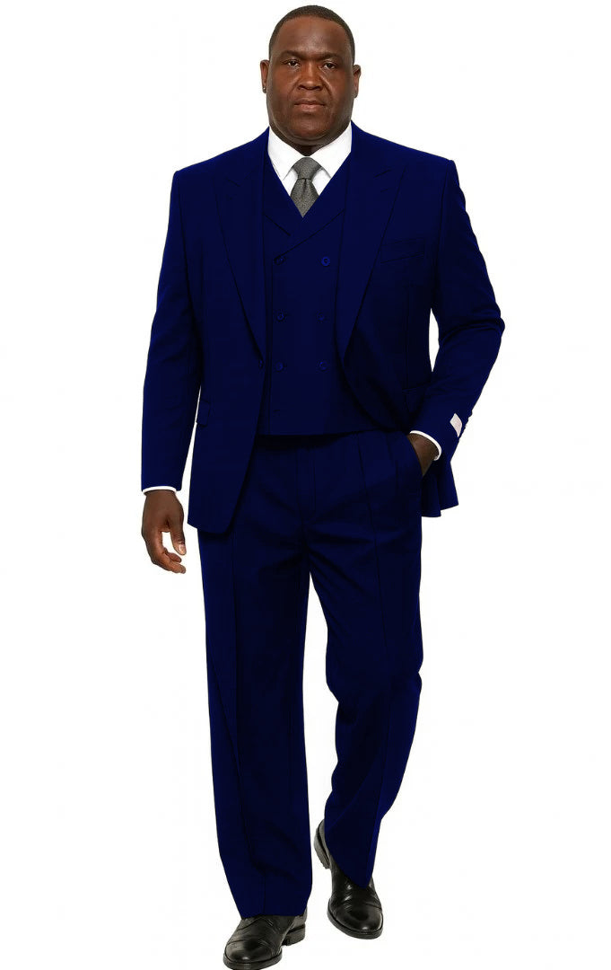 Mens Tiglio Rosso Suit - Wide Leg Baggy Pants - 100% Wool  Black Three-Piece Suit with Double-Breasted Vest and Peak Lapel