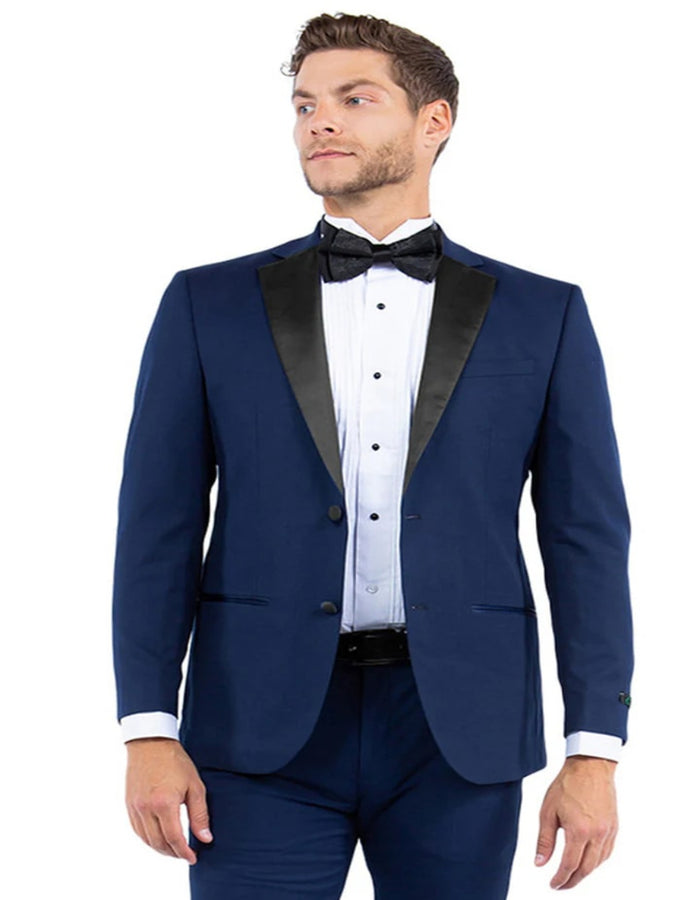 Blue Wedding Tuxedo - Men's Modern Fit Two Button Shawl Lapel Navy Tuxedo