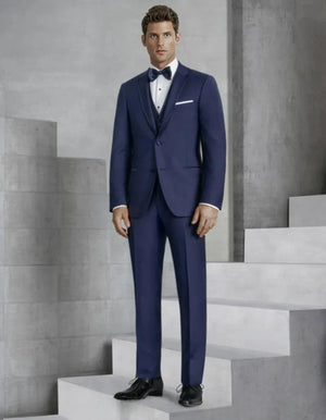 Mens Vested Slim Fit Two Button Trim Notch Tuxedo Navy