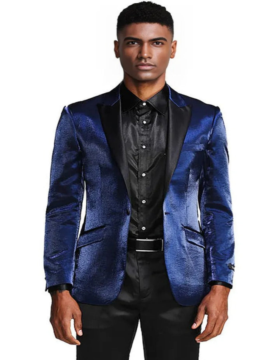 Blue Wedding Tuxedo - Men's Slim Fit Shiny Satin Prom & Wedding Navy Blue Tuxedo Jacket