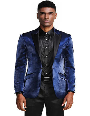 Blue Wedding Tuxedo - Men's Slim Fit Shiny Satin Prom & Wedding Navy Blue Tuxedo Jacket
