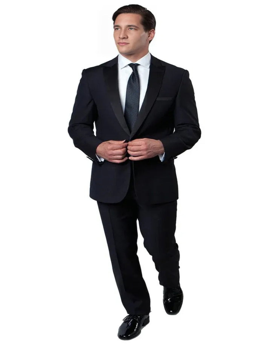 Blue Wedding Tuxedo - Men's Slim Fit One Button Peak Lapel Wedding Navy Blue Tuxedo
