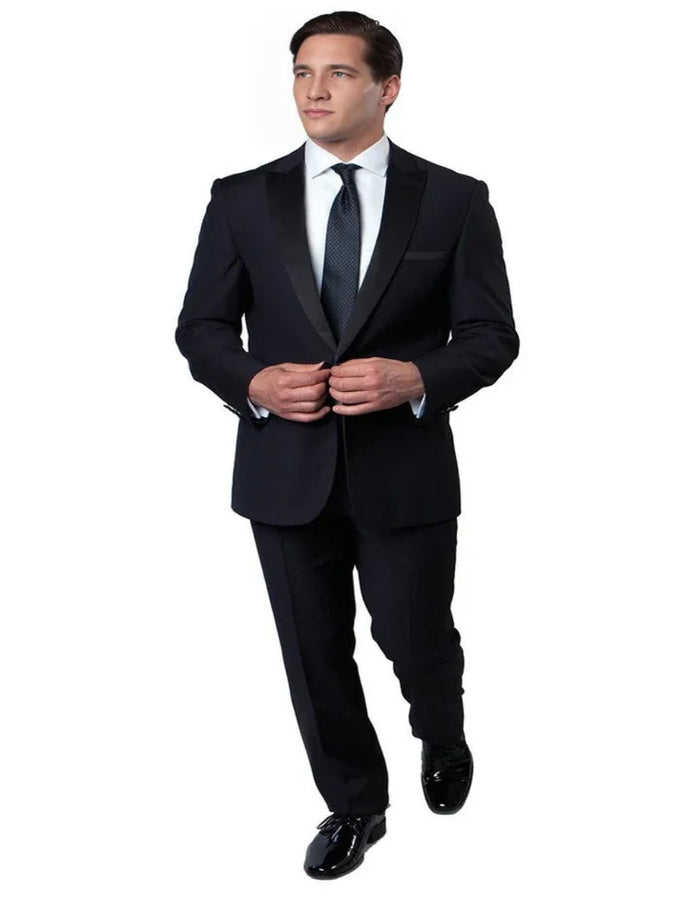 Blue Wedding Tuxedo - Men's Slim Fit One Button Peak Lapel Wedding Navy Blue Tuxedo