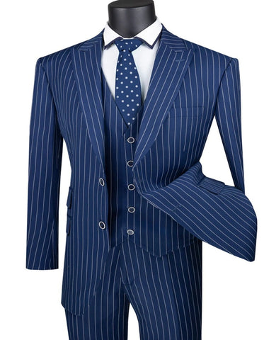 1920s Mens Suit - 1920s Mens Outfit - 1920s  costume  Bold Pinstripe  Suit  Navy - Men's Tuxedo USA