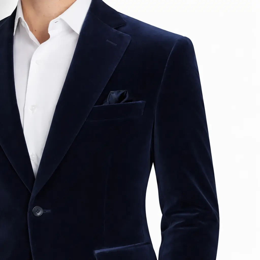 Men’s Navy Blue Velvet Blazer – Luxury Evening Dinner Jacket
